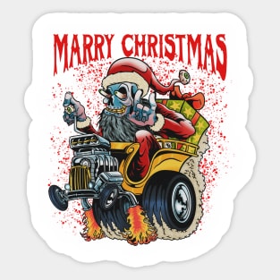 Xmas santa skull hotrod car fink Sticker